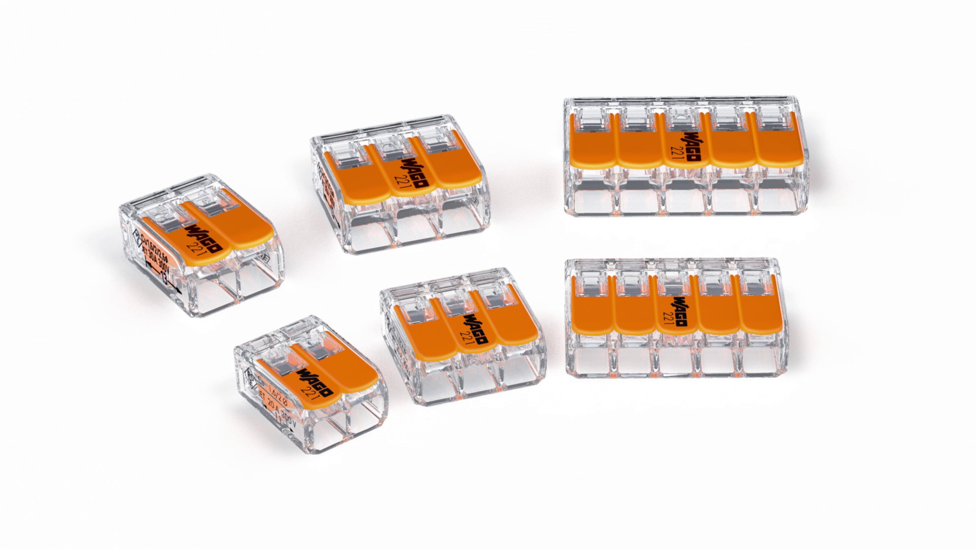 25 piece Wago connection Block with 5 conductors and the actuating lever 0.2-4 m 